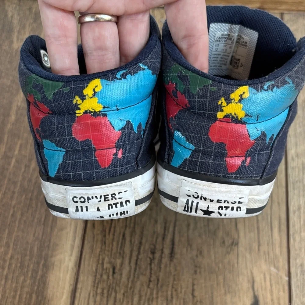 Converse Atlas Map Globe Kids' Navy High-Top Chucks Sneakers sz 12